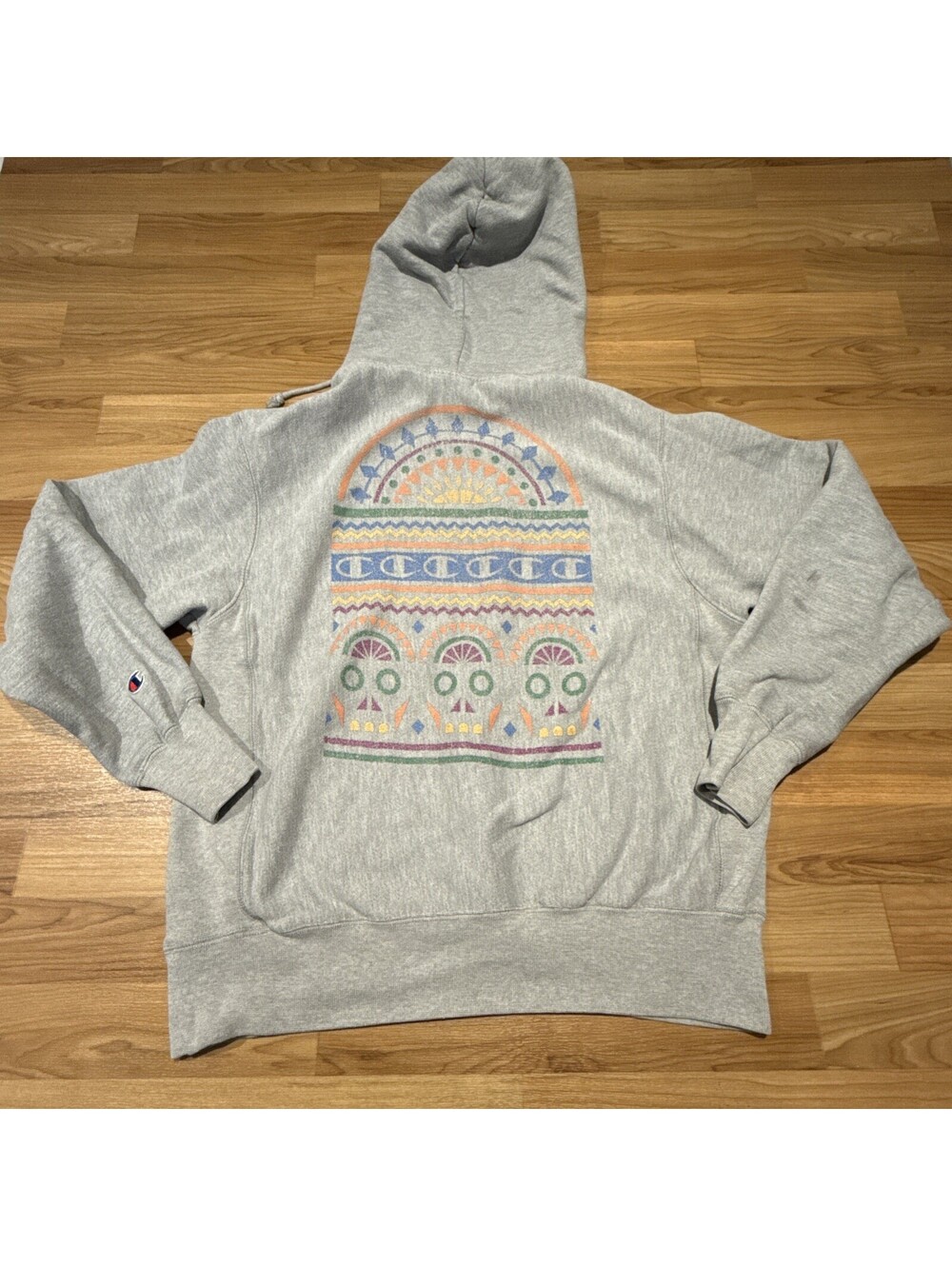 Champion Reverse Weave Hoodie M Gray Sugar Skull Graphic Lace Up Pullover